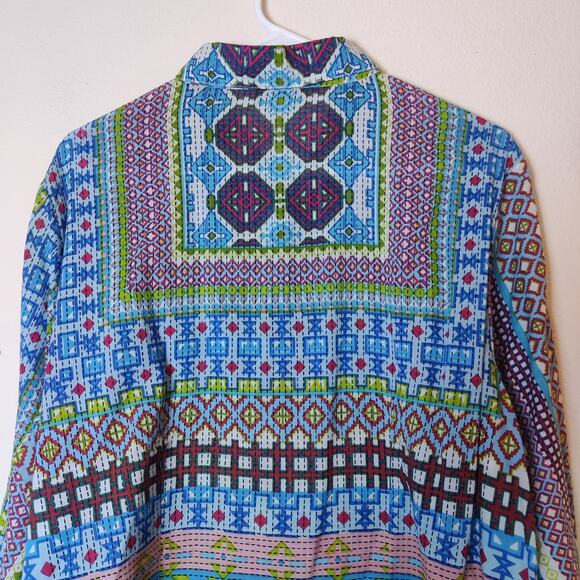 Orientique Naturally Australian Colorful Boho Geometric Artsy Eclectic Blouse XL - Picture 6 of 13